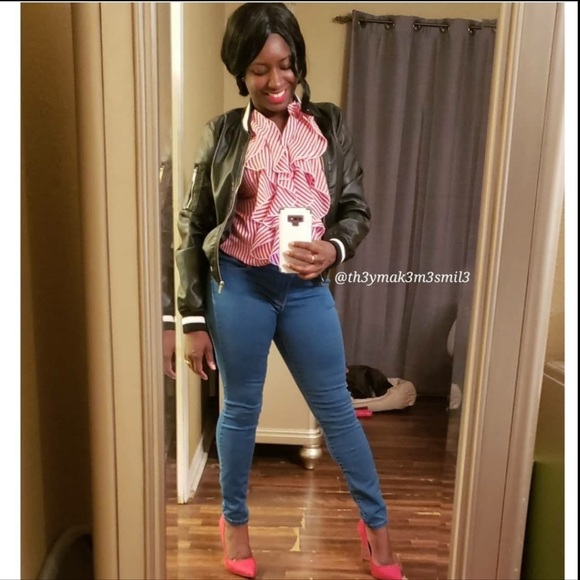 ♻️📸Rue 21 Black White Faux Leather Zipper Moto Varsity Jacket size Medium - Picture 16 of 16